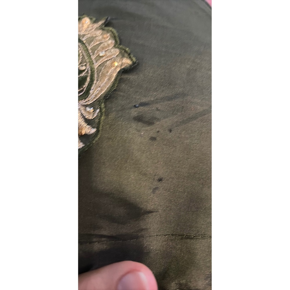 Vintage Olive Green Gold Embroidered Sequin Sleeveless Fit Flare Dress Womens - Picture 8 of 8